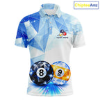 Crystal 8 Ball 9 Ball Pool Jersey Custom Geometric Diamond Blue Billiard Polo 1/4-Zip Shirt