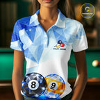 Crystal 8 Ball 9 Ball Pool Jersey Custom Geometric Diamond Blue Billiard Polo 1/4-Zip Shirt