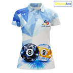 Crystal 8 Ball 9 Ball Pool Jersey Custom Geometric Diamond Blue Billiard Polo 1/4-Zip Shirt