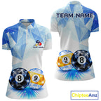 Crystal 8 Ball 9 Ball Pool Jersey Custom Geometric Diamond Blue Billiard Polo 1/4-Zip Shirt