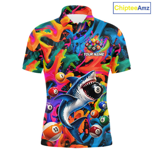Custom Colorful Shark 8 Ball Pool Team Shirt Personalized Splash Billiard Polo 1/4-Zip Jersey