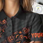 Halloween Golf Polo Shirt Custom Pumpkin Face Pattern Black Golf Shirts Golf Gifts
