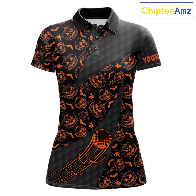 Halloween Golf Polo Shirt Custom Pumpkin Face Pattern Black Golf Shirts Golf Gifts