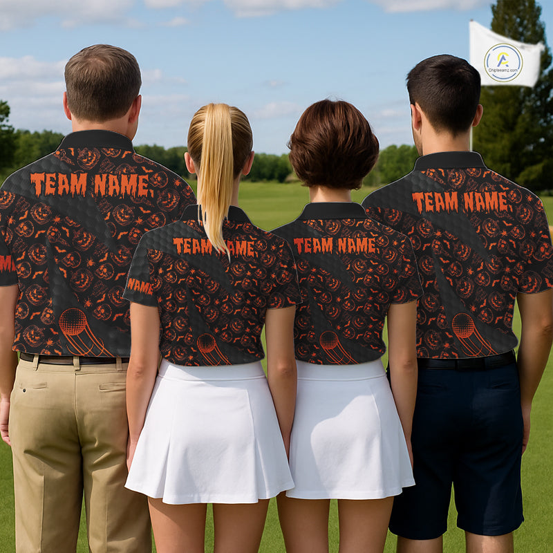 Halloween Golf Polo Shirt Custom Pumpkin Face Pattern Black Golf Shirts Golf Gifts