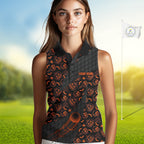 Halloween Golf Sleeveless Polo Shirt Custom Pumpkin Face Pattern Black Golf Shirts Golf Gifts