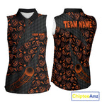 Halloween Golf Sleeveless Polo Shirt Custom Pumpkin Face Pattern Black Golf Shirts Golf Gifts