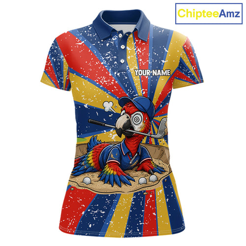 Funny Parrot Golf Shirts Grunge Colorful Golf Clothing Custom Golf Team Polo, Golf Upf Shirts