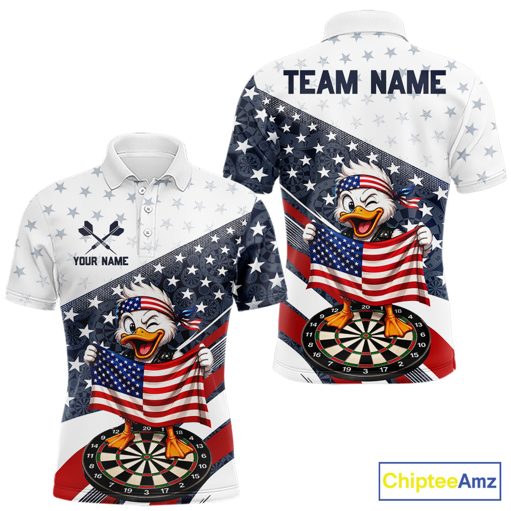Funny Duck Patriotic Dart Shirt Custom American Flag Darts Team Outfits, Darts Gifts