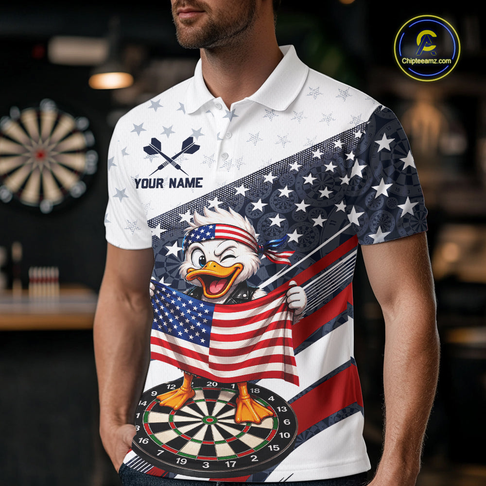 Funny Duck Patriotic Dart Shirt Custom American Flag Darts Team Outfits, Darts Gifts