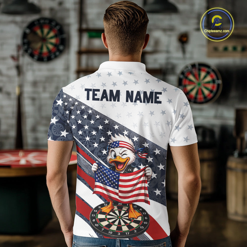Funny Duck Patriotic Dart Shirt Custom American Flag Darts Team Outfits, Darts Gifts