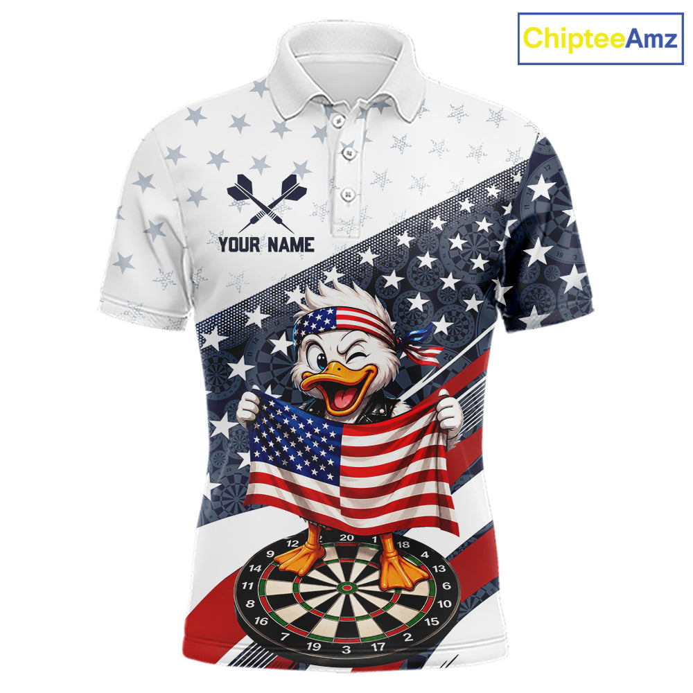 Funny Duck Patriotic Dart Shirt Custom American Flag Darts Team Outfits, Darts Gifts