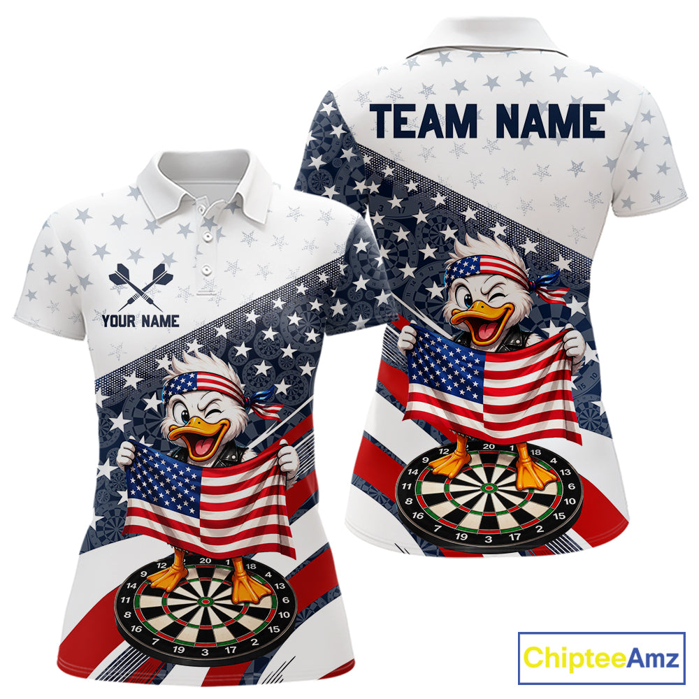 Funny Duck Patriotic Dart Shirt Custom American Flag Darts Team Outfits, Darts Gifts