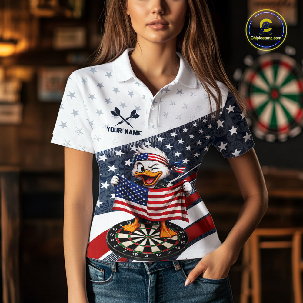 Funny Duck Patriotic Dart Shirt Custom American Flag Darts Team Outfits, Darts Gifts