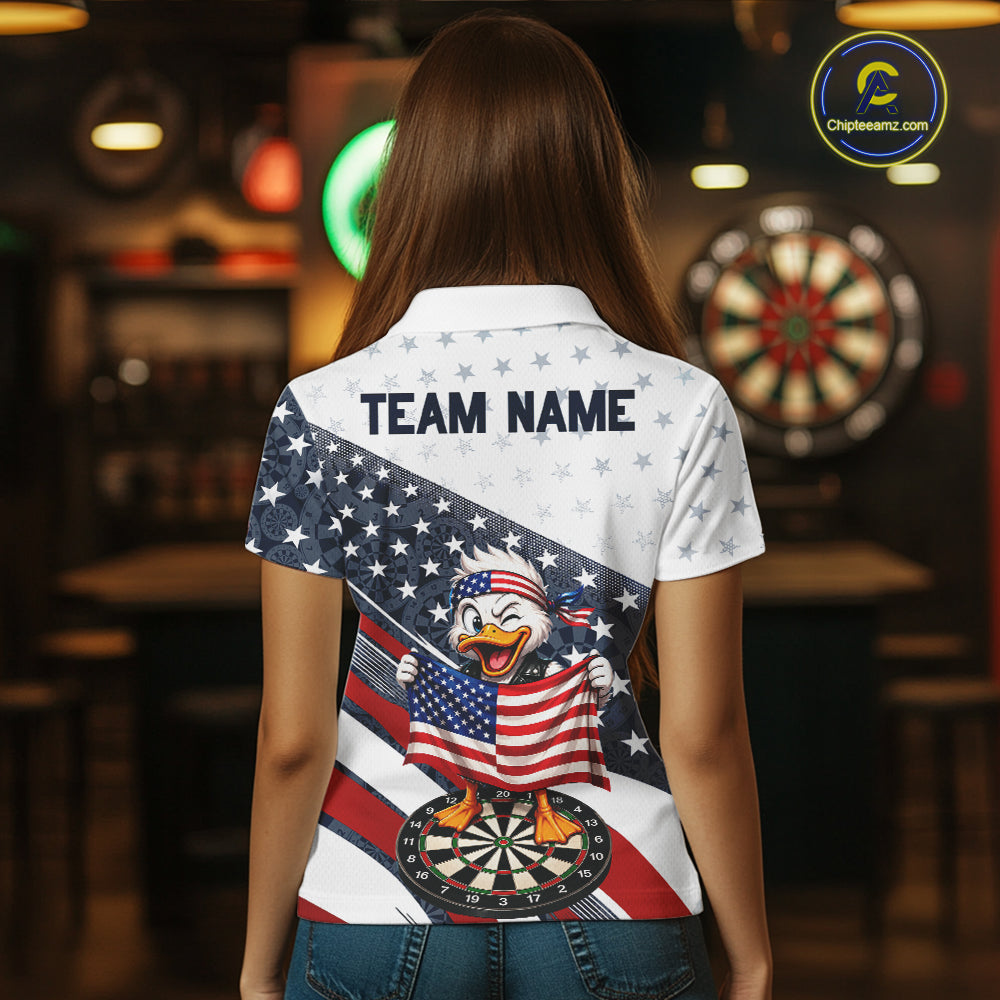 Funny Duck Patriotic Dart Shirt Custom American Flag Darts Team Outfits, Darts Gifts