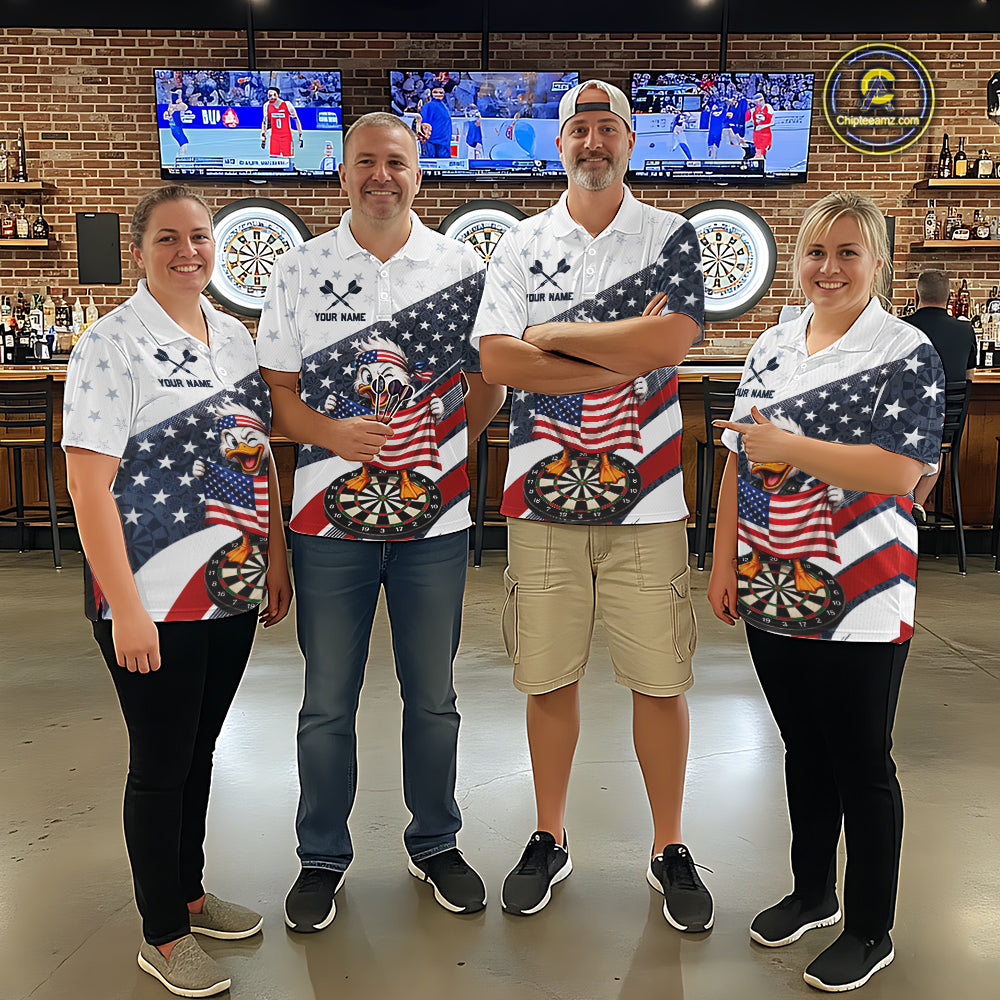 Funny Duck Patriotic Dart Shirt Custom American Flag Darts Team Outfits, Darts Gifts