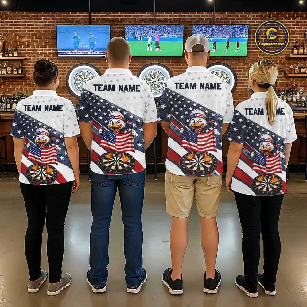 Funny Duck Patriotic Dart Shirt Custom American Flag Darts Team Outfits, Darts Gifts
