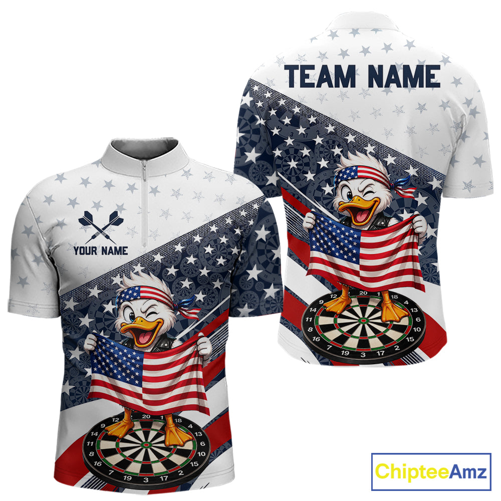 Funny Duck Patriotic Dart Shirt Custom American Flag Darts Team Outfits, Darts Gifts