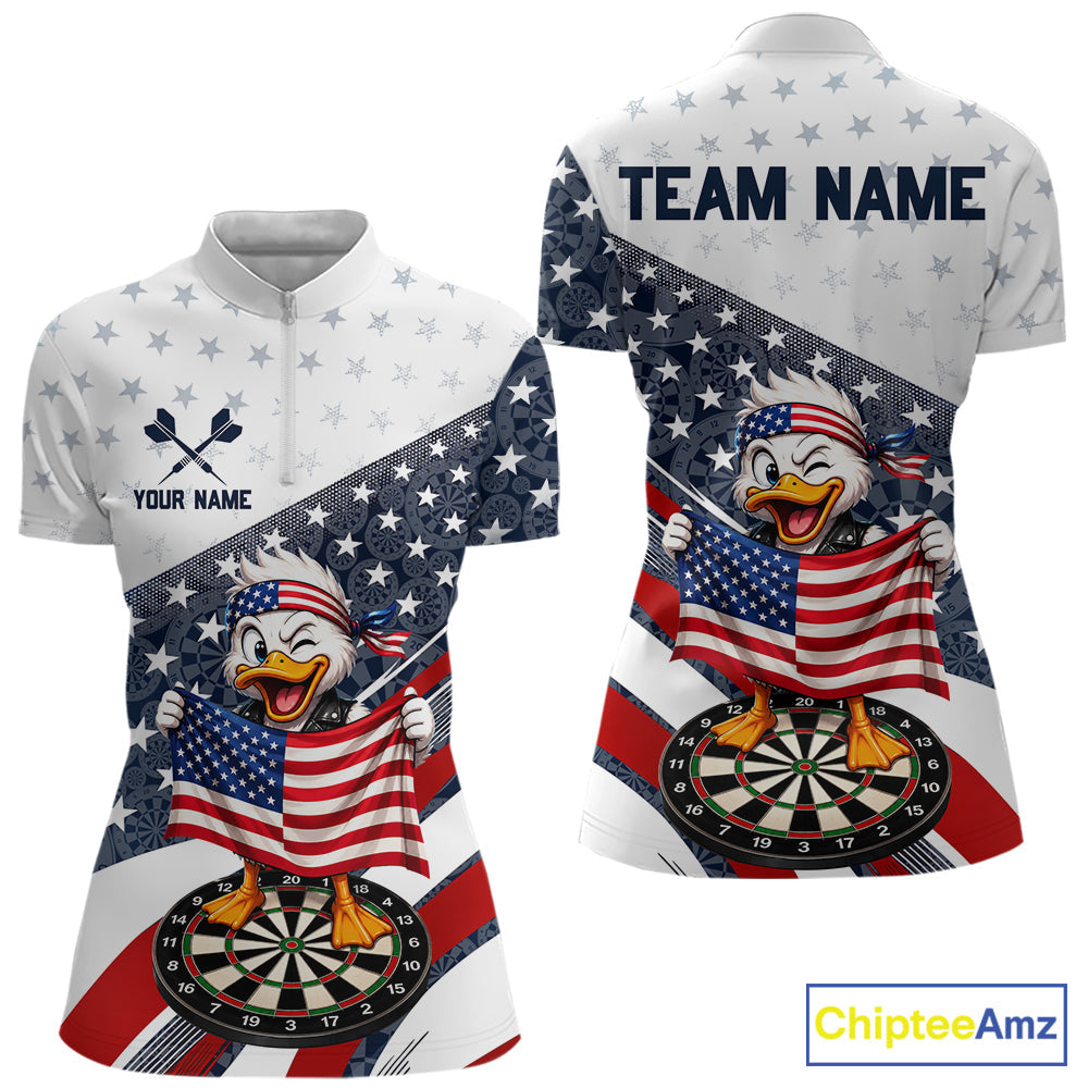 Funny Duck Patriotic Dart Shirt Custom American Flag Darts Team Outfits, Darts Gifts