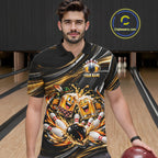 Gold Strikes Beer Mugs Bowling Polo 1/4-Zip Custom Funny Bowling Beer Team Jersey Lover Gifts