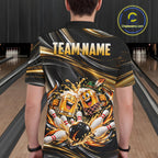 Gold Strikes Beer Mugs Bowling Polo 1/4-Zip Custom Funny Bowling Beer Team Jersey Lover Gifts