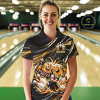 Gold Strikes Beer Mugs Bowling Polo 1/4-Zip Custom Funny Bowling Beer Team Jersey Lover Gifts