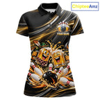 Gold Strikes Beer Mugs Bowling Polo 1/4-Zip Custom Funny Bowling Beer Team Jersey Lover Gifts