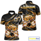 Gold Strikes Beer Mugs Bowling Polo 1/4-Zip Custom Funny Bowling Beer Team Jersey Lover Gifts