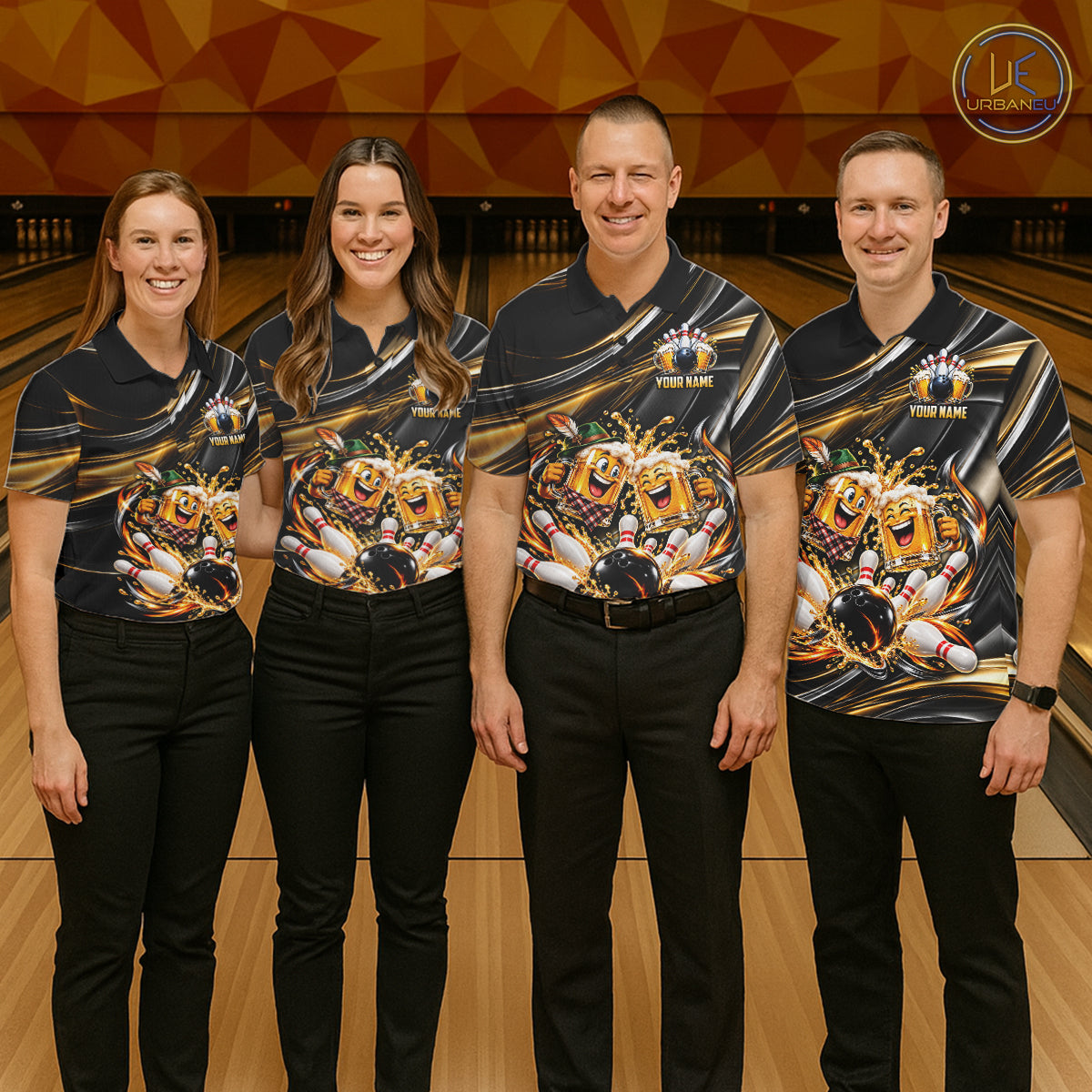 Gold Strikes Beer Mugs Bowling Polo 1/4-Zip Custom Funny Bowling Beer Team Jersey Lover Gifts