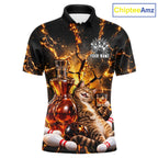 Funny Tabby Cat Whiskey Bowling Polo 1/4-Zip Custom Retro Drunk Bowling Team Shirt Bowling Gift