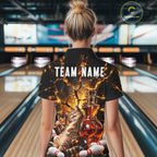 Funny Tabby Cat Whiskey Bowling Polo 1/4-Zip Custom Retro Drunk Bowling Team Shirt Bowling Gift