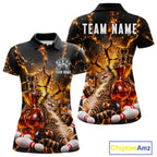 Funny Tabby Cat Whiskey Bowling Polo 1/4-Zip Custom Retro Drunk Bowling Team Shirt Bowling Gift