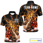 Funny Tabby Cat Whiskey Bowling Polo 1/4-Zip Custom Retro Drunk Bowling Team Shirt Bowling Gift
