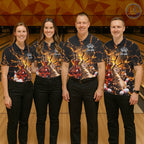 Funny Tabby Cat Whiskey Bowling Polo 1/4-Zip Custom Retro Drunk Bowling Team Shirt Bowling Gift