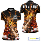 Funny Tabby Cat Whiskey Bowling Polo 1/4-Zip Custom Retro Drunk Bowling Team Shirt Bowling Gift