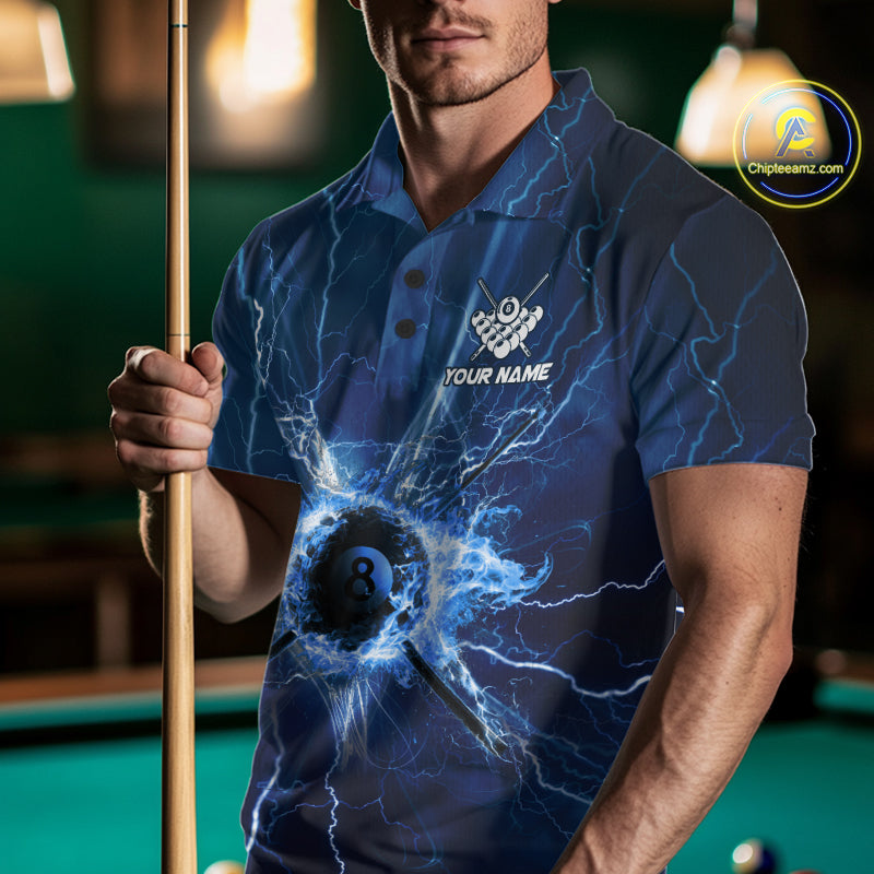 Blue Thunder Lightning 8 Ball Pool Billiard Shirts Custom Billiard Team League Jerseys