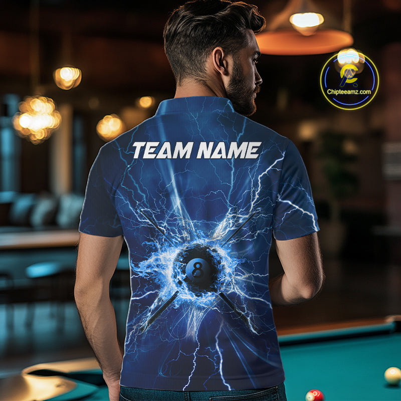 Blue Thunder Lightning 8 Ball Pool Billiard Shirts Custom Billiard Team League Jerseys