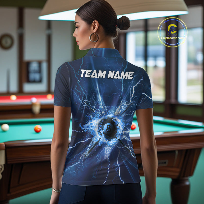 Blue Thunder Lightning 8 Ball Pool Billiard Shirts Custom Billiard Team League Jerseys