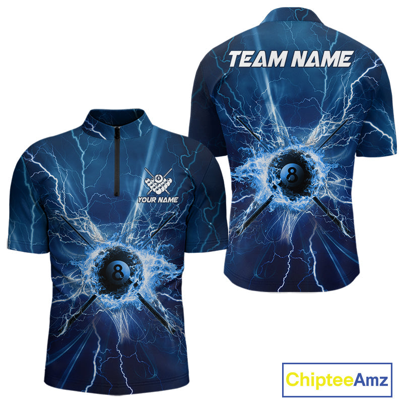 Blue Thunder Lightning 8 Ball Pool Billiard Shirts Custom Billiard Team League Jerseys