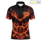 Personalized Flame Cracked 8 Ball Pool Polo Shirt Custom Fire Eagle Retro Billiard Team Shirt