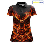 Personalized Flame Cracked 8 Ball Pool Polo Shirt Custom Fire Eagle Retro Billiard Team Shirt