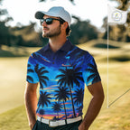 Sunset Tropical Palm Tree Golf Polos Shirts Personalized Golf Team Outfits, Golf Gifts