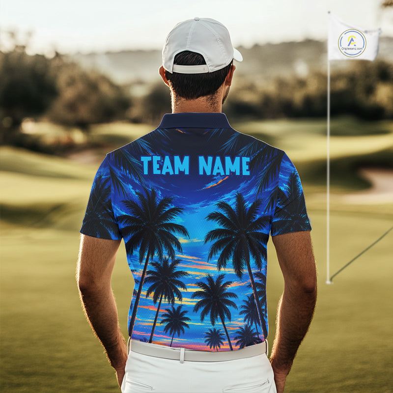 Sunset Tropical Palm Tree Golf Polos Shirts Personalized Golf Team Outfits, Golf Gifts