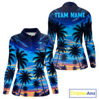Sunset Tropical Palm Tree Golf Polos Shirts Personalized Golf Team Outfits, Golf Gifts