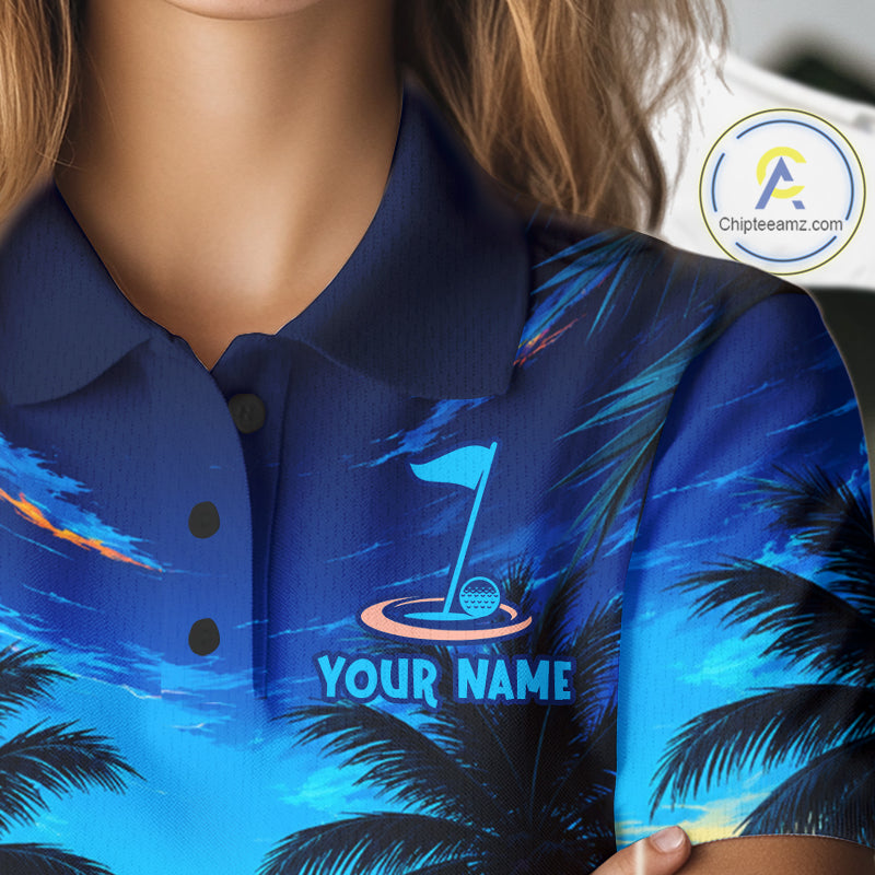 Sunset Tropical Palm Tree Golf Polos Shirts Personalized Golf Team Outfits, Golf Gifts