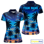 Sunset Tropical Palm Tree Golf Polos Shirts Personalized Golf Team Outfits, Golf Gifts