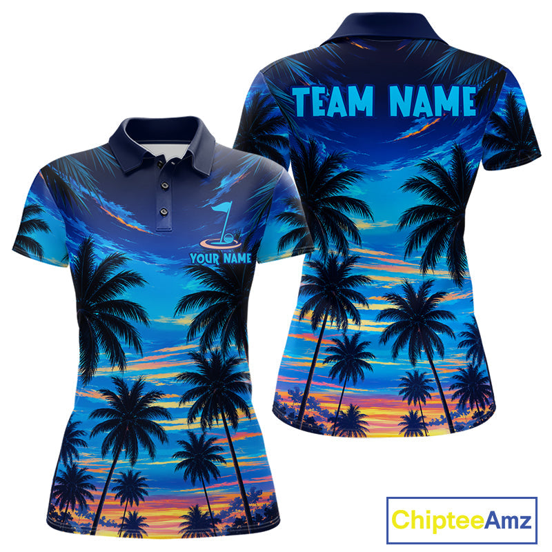 Sunset Tropical Palm Tree Golf Polos Shirts Personalized Golf Team Outfits, Golf Gifts
