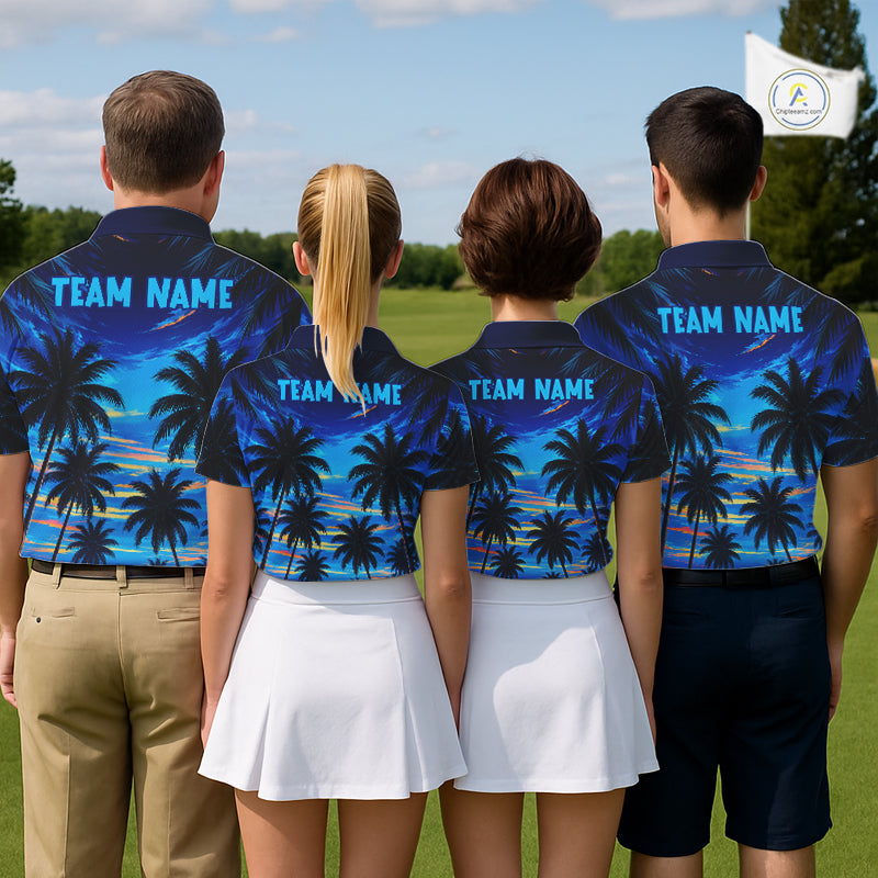 Sunset Tropical Palm Tree Golf Polos Shirts Personalized Golf Team Outfits, Golf Gifts