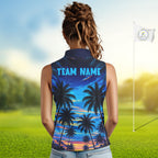 Sunset Tropical Palm Tree Golf Sleeveless Polos Shirts Personalized Golf Team Outfits, Golf Gifts