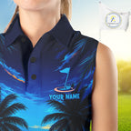 Sunset Tropical Palm Tree Golf Sleeveless Polos Shirts Personalized Golf Team Outfits, Golf Gifts