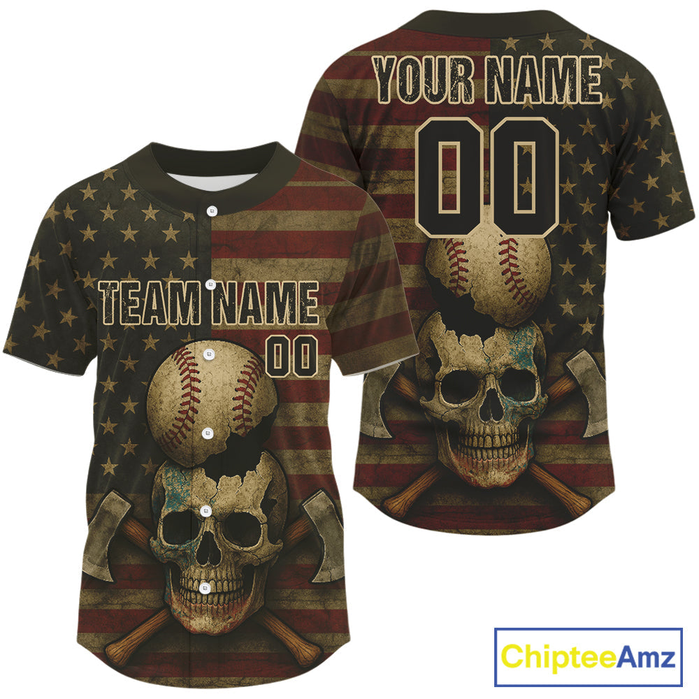 Custom US Flag Skull Grunge Baseball Shirt Patriotic Baseball Tournament Jerseys